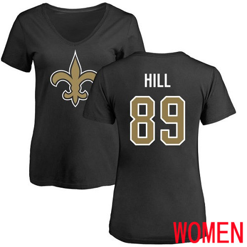 New Orleans Saints Black Women Josh Hill Name and Number Logo Slim Fit NFL Football #89 T Shirt